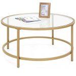 Best Choice Products 36in Round Tempered Glass Coffee Table w/Satin Gold Trim for Home, Living Room, Dining Room