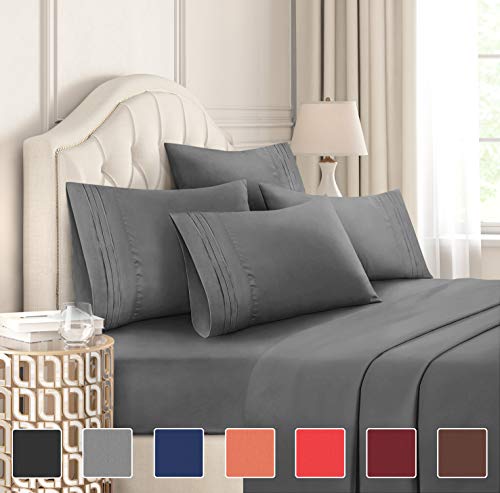 Queen Size Sheet Set - 6 Piece Set - Hotel Luxury Bed Sheets - Extra Soft - Deep Pockets - Easy Fit - Breathable & Cooling Sheets - Wrinkle Free - Dark Gray - Grey Bed Sheets - Queens Sheets - 6 PC
