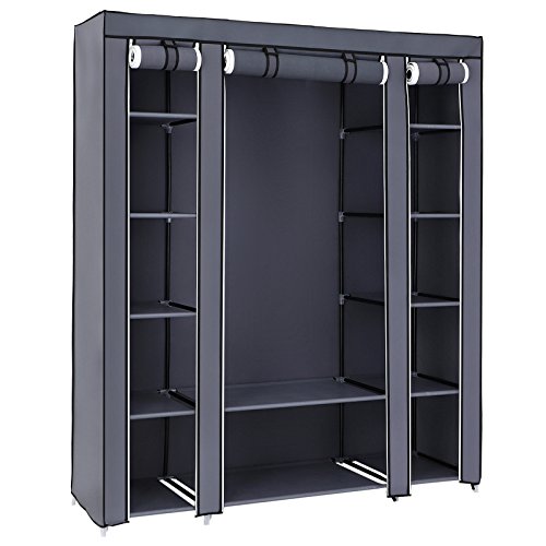 SONGMICS 59 Inch Closet Organizer Wardrobe Closet Portable Closet shelves, Closet Storage Organizer with Non-woven Fabric, Quick and Easy to Assemble, Extra Strong and Durable, Gray ULSF03G