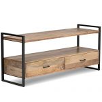 Simpli Home Riverside SOLID WOOD Universal TV Media Stand, 60 inch Wide, Modern Industrial, Living Room Entertainment Center, with Shelves and Cabinets, for Flat Screen TVs up to 70 inches Natural