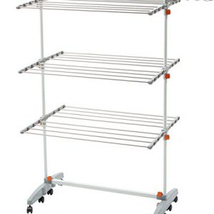 idee BDP-V23 Foldable Rolling 3-tier Clothes Laundry Drying Rack with with Stainless Steel Hanging Rods, Collapsible Shelves and Base for Easy Storage, Made-in-Korea, Premium Size, Orange