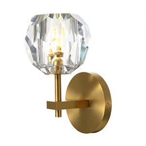 Crystal Wall Light Brushed Brass Wall Sconce Mid Century Modern Gold Lighting Fixtures for Bedroom Bathroom