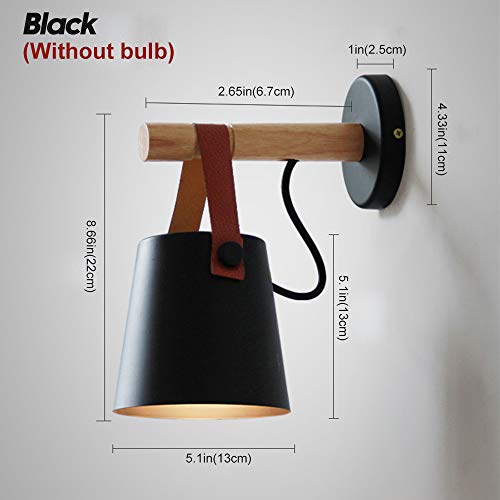 iYoee Wall Sconce Lighting Fixture,Black Industrial Bedroom Bedside iYoee Wall Sconce Lighting Fixture,Black Industrial Bed room Bedside Wall lamp Brown Leather-based and Wooden Rest room Vainness Mirror Lights.