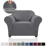 PrinceDeco Stretch Armchair Cover Chair Slipcover for Living Room Sofa Cover 1 Seater, Elastic Bottom Small Checks Jacquard Soft and Durable Chair Protectors Cover for Dogs/Pets/Kids (Chair, Grey)