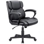 Furmax Mid Back Executive Office Chair Swivel Computer Task Chair with Armrests,Ergonomic Leather-Padded Desk Chair with Lumbar Support(Black)