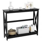 Yaheetech 2 Tier X-Design Occasional Console Sofa Side Table Bookshelf Entryway Accent Tables w/Storage Shelf Living Room Entry Hall Table Furniture, Black