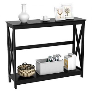 Yaheetech 2 Tier X-Design Occasional Console Sofa Side Table Bookshelf Entryway Accent Tables w/Storage Shelf Living Room Entry Hall Table Furniture, Black