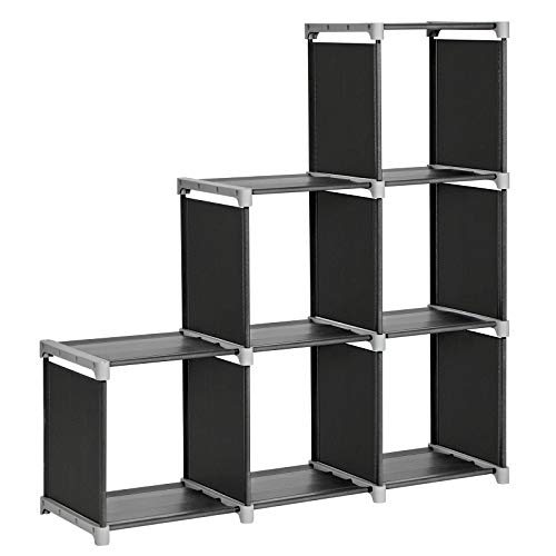 SONGMICS 6-Cube Storage Rack, Staircase Organizer, DIY Storage Shelf, Bookcase in Living Room, Children’s Room, Bedroom, for Toys and Daily Necessities, Black