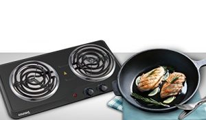 Courant Double Burner, 1700W Hotplate, Black Countertop Burner, Portable Electric Cooktop, Black, CEB2183K
