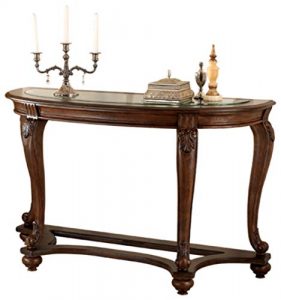Signature Design by Ashley - Norcastle Traditional Glass Top Semi-Circle Sofa Table, Dark Brown