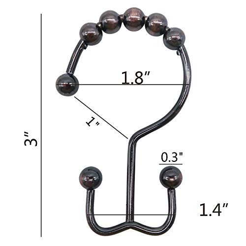 TOAOB Shower Curtain Rings Hooks 3 x 1.8 Inch Stainless Steel TOAOB Shower Curtain Rings Hooks 3 x 1.8 Inch Stainless Steel Rust Proof Double Glide Roller with Eight Solid Bead Bathroom Curtain Hook Set of 12 Hooks Bronze.