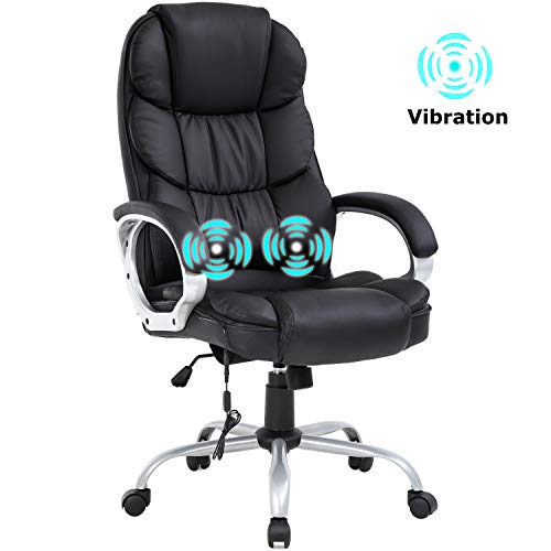 Home Office Chair Massage Desk Chair Ergonomic Computer Chair with Lumbar Support Headrest Armrest High Back Task Chair Rolling Swivel PU Leather Executive Chair for Women Adults, Black