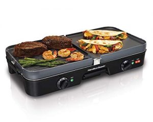 Hamilton Beach 3-in-1 Electric Indoor Grill + Griddle, 8-Serving, Reversible Nonstick Plates, 2 Cooking Zones with Adjustable Temperature (38546), Black