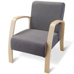 Giantex Modern Accent Wooden Armchair, Contemporary Fabric Upholstered Lounge Chair, Solid Wood Frame & High-Density Foam Seat, Single Sofa Chair for Living Room Bedroom Office (Gray)
