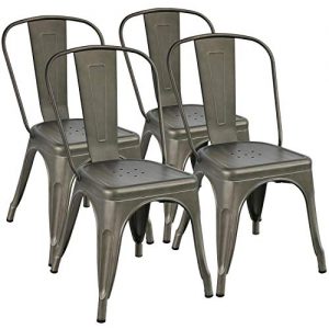Yaheetech Iron Metal Dining Chairs Stackable Side Chairs Tolix Bar Chairs with Back Indoor-Outdoor Classic/Chic/Industrial/Vintage Bistro Café Trattoria Kitchen Gun Metal, Set of 4