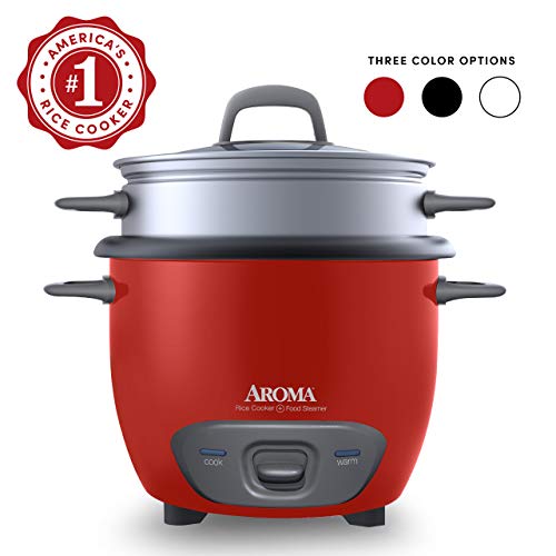 Aroma Housewares ARC-743-1NGR 6-Cup (Cooked) (3-Cup UNCOOKED) Pot Style Rice Cooker and Food Steamer,Red