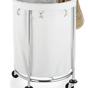Whitmor Round Commercial Removable Liner and Heavy Duty Wheels-Chrome Laundry Hamper, Silver and White