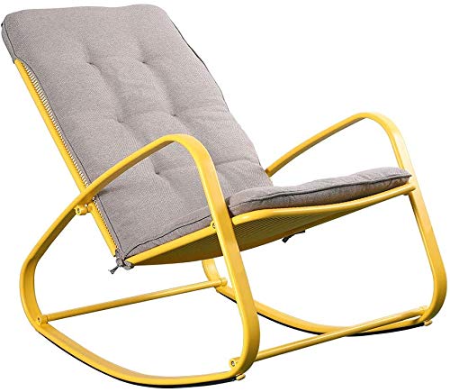 Ultimate Comfort Outdoors with the Ergonomic Patio Rocker Chair Modern and Simplistic Design: This patio rocker chair boasts a grand modern design that adds a touch of elegance to your outdoor space. Its simplistic yet stylish appearance complements a variety of settings, making it a versatile addition to your porch, balcony, yard, or garden. Heavy-Duty Steel Construction: Crafted with heavy-duty steel, this chair is built to withstand the rigors of outdoor use. It offers exceptional durability and stability, ensuring it lasts for seasons to come. Foldable and Portable: The chair's foldable design allows for effortless storage and transport. With a single hand lift, you can conveniently fold and move it, making it a practical choice for those who want flexibility in their outdoor seating arrangements. Safety First: Safety is a top priority, and this chair is designed with your well-being in mind. It provides a secure and stable seating experience, allowing you to relax with peace of mind. Supreme Comfort: Enjoy the pinnacle of comfort with an ergonomic high backrest that reclines to a comfortable 105° angle. This design provides optimal support for your back and promotes relaxation, making it an ideal spot for reading, napping, or simply unwinding. OLEFIN Cushion Padding: The chair features an OLEFIN cushion that not only enhances comfort but also stands up to the demands of outdoor use. It's resistant to moisture, stains, and UV rays, ensuring it maintains its beauty over time. Elevate your outdoor lounging experience with the Ergonomic Patio Rocker Chair. Its winning combination of modern design, durability, comfort, and versatility makes it the perfect choice for anyone seeking a stylish and cozy outdoor seating option.