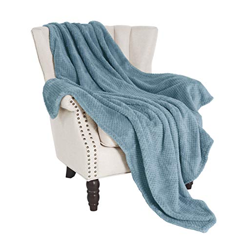 Exclusivo Mezcla Waffle Flannel Fleece Velvet Plush Large Throw Blanket– 50" x 70" (Slate Blue)