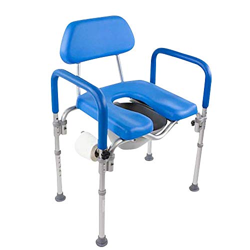 Dignity Ultra-Premium Padded Commode/Shower Chair. Voted #1 Most Comfortable with Padded arms/backrest. Adjustable Height. Includes Free Commode Pail and Lid(Blue)