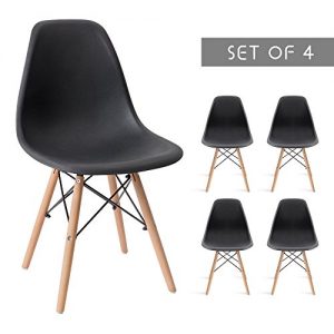 Devoko Modern Dining Chairs Mid Century Pre Assembled DSW Chair Classic Shell Lounge Plastic Side Chairs for Dining Room, Kitchen, Living Room Set of 4 (Black)