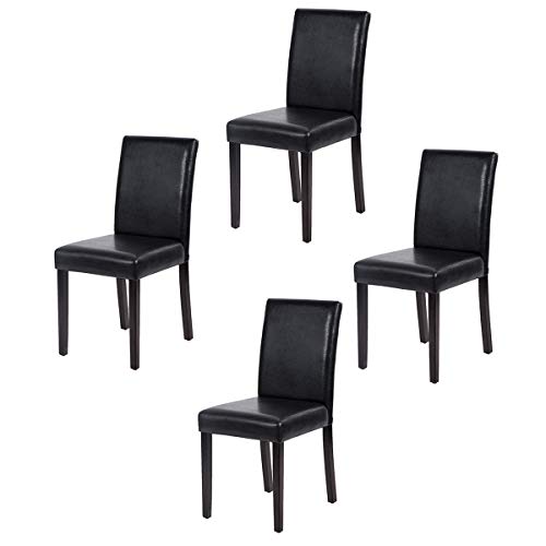 FDW Parsons Set of 4 Dining Side Chairs for Home Kitchen Living Room, 4, Leather Black