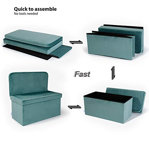B FSOBEIIALEO Velvet Storage Ottoman with Seat Back B FSOBEIIALEO Velvet Storage Ottoman with Seat Back, Footstool Shoes Bench Folding Chair, Room Organizer Cube Box (Teal, Large).