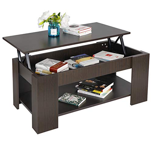 Lift Top Coffee Table - Modern Design with Hidden Compartment and Storage Shelves, Perfect for Stylish Living Spaces The melamine veneer finish, combined with a sleek crossed iron base, adds a touch of contemporary style to my living room. The highlight of this coffee table is its versatile lift-up top, creating a flexible work surface that allows me to enjoy various activities like browsing the web or having dinner while comfortably seated on my sofa. The hidden compartment beneath the top is a game-changer, providing a discreet storage space for my frequently-used items, such as magazines, remotes, and more.