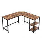 VASAGLE Industrial L-Shaped Computer Desk, Corner Desk, Office Study Workstation with Shelves for Home Office, Space-Saving, Easy to Assemble, Rustic Brown ULWD72X