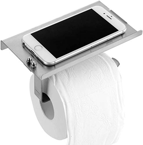 Toilet Paper Holder, SUS304 Stainless Steel Toilet Paper Holder with Phone Shelf for Mobile Phone, Wall Mounted Bathroom Tissue Holder for Smartphone