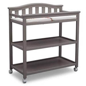 Delta Children Bell Top Changing Table with Wheels and Changing Pad, Grey