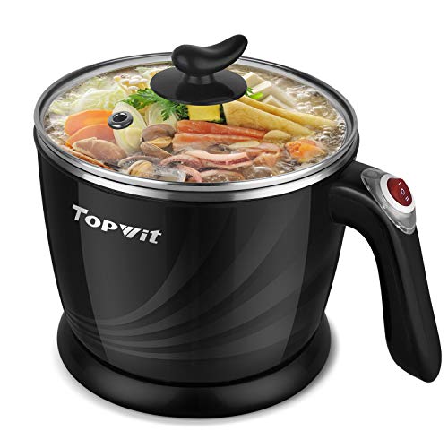 Topwit Electric Hot Pot Mini, Electric Cooker, Noodles Cooker, Electric Kettle with Multi-Function for Steam, Egg, Soup and Stew with Over-Heating Protection, Boil Dry Protection, Dual Power, 1.2L