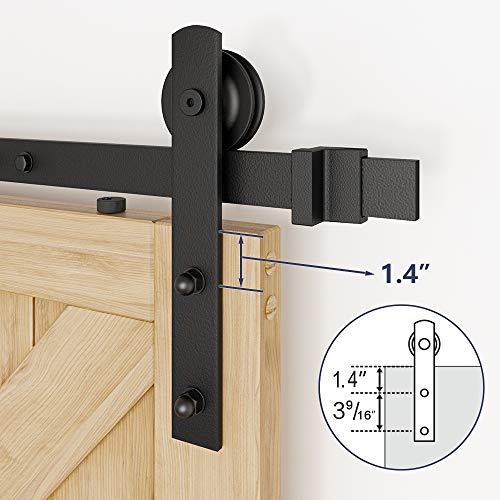 5ft Heavy Duty Sliding Barn Door Hardware Kit - Sturdy, Stylish, and Easy to Install - Ideal for Space-Saving American Style Home Decor 5ft Heavy Duty Sliding Barn Door Hardware Kit, I can attest to its exceptional utility and stylish design. The classic American barn door style not only enhances the overall look of any space but also provides an affordable solution for home decoration. The durability of the high-quality carbon steel construction ensures a long-lasting and safe experience, making it suitable for doors with a thickness of 1 3/8 - 1 3/4". The easy assembly and disassembly process, coupled with the included professional installation instructions, saved me valuable time and effort. This kit is a must-have for anyone seeking to add a touch of elegance and functionality to their home.