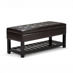 Simpli Home Cosmopolitan 44 inch Wide Traditional Rectangle Storage Ottoman Bench with Open Bottom in Tanners Brown Faux Leather