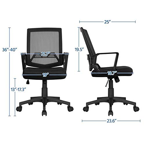YAHEETECH Computer Chair Ergonomic Office Chair YAHEETECH Laptop Chair Ergonomic Workplace Chair Mid-Again Desk Chair w/Armrest and Swivel Casters - Black.