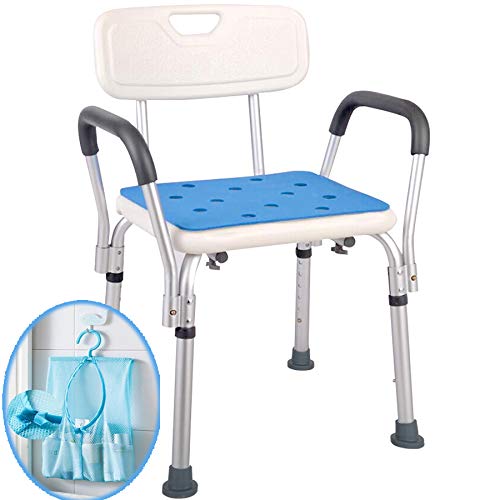 Medokare Shower Chair with Rails - Shower Seat with Arms for Seniors with Tote Bag and Handles, Tall Shower Chair for Elderly, Handicap Tub Shower Seats for Adults (White Chair with Rail)