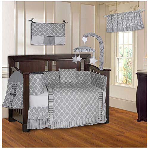 BabyFad Clover Gray 10 Piece Baby Crib Bedding Set