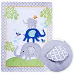 Premium Nursery Bedding: 3 Piece Baby Boy/Girl Elephant Crib Set (Greyblue)