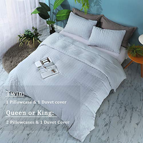 2 Pieces Duvet Cover Set, 100% Soft Washed Microfiber 2 Items Cover Cowl Set, 100% Comfortable Washed Microfiber, Grey Seersucker Cover Cowl Set, Twin Mattress Comforter Cowl Set for Ladies/Males/Teenagers, Resort High quality Gray Bedding Set with Zipper Closure(Gray Twin).
