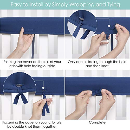 TILLYOU 3-Piece Padded Baby Crib Rail Cover Protector Set TILLYOU 3-Piece Padded Child Crib Rail Cowl Protector Set from Chewing, Secure Teething Guard Wrap for Customary Cribs, 100% Silky Delicate Microfiber Polyester, Matches Aspect and Entrance Rails, Navy.