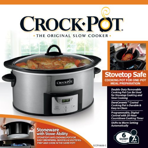 Countdown Programmable Oval Sluggish Cooker Crock-Pot SCCPVI600-S 6-Quart Countdown Programmable Oval Sluggish Cooker with Range-Prime Browning, Stainless End.