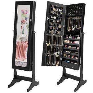 Best Choice Products Mirrored Cabinet Jewelry Armoire w/ 6 Shelves, Stand Rings, Necklaces Hooks, Bracelet Rod - Black