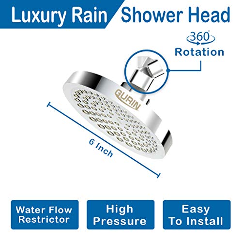 Gurin Shower Head High Pressure Rain, Luxury Bathroom Showerhead Gurin Bathe Head Excessive Strain Rain, Luxurious Toilet Showerhead with Chrome Plated End, Adjustable Angles, Anti-Clogging Silicone Nozzles.