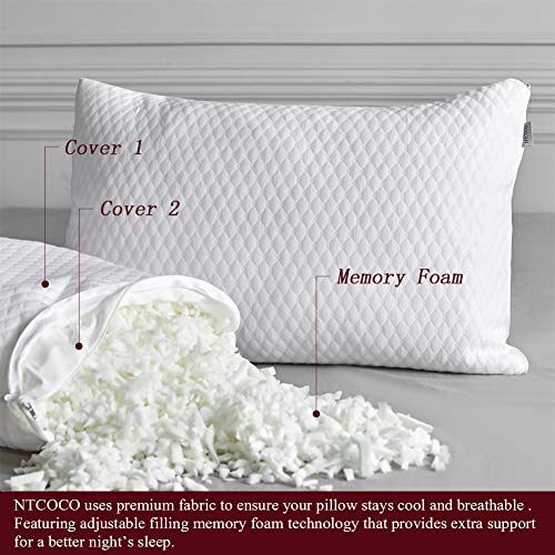 NTCOCO 2 Pillows, Shredded Memory Foam Bed Pillows NTCOCO 2 Pillows, Shredded Reminiscence Foam Mattress Pillows for Sleeping, with Washable Detachable Bamboo Cooling Hypoallergenic Sleep Pillow for Again and Aspect Sleeper (White, King (2-Pack)).