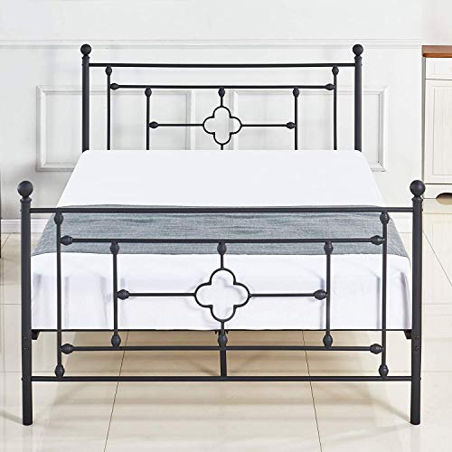 ZoonaeHaii Metal Bed Frame Platform with Steel Headboard and Footboard Mattress Foundation Bedroom Furniture Box Spring Replacement Victorian Style Black (Full Size)