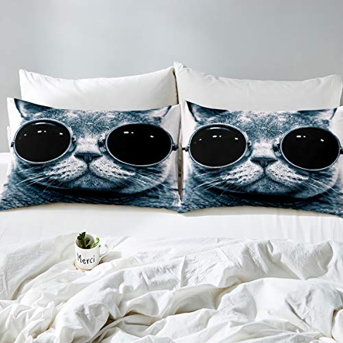 Fashion Cat with Glasses Duvet Cover Set Kids boys Trend Cat with Glasses Quilt Cowl Set Youngsters boys Teenagers Fashionable 3D Digital Animal Sample Printed Bedding Set Luxurious Microfiber Comfortable Light-weight Comforter Cowl for Bed room Ornament,Full Measurement.