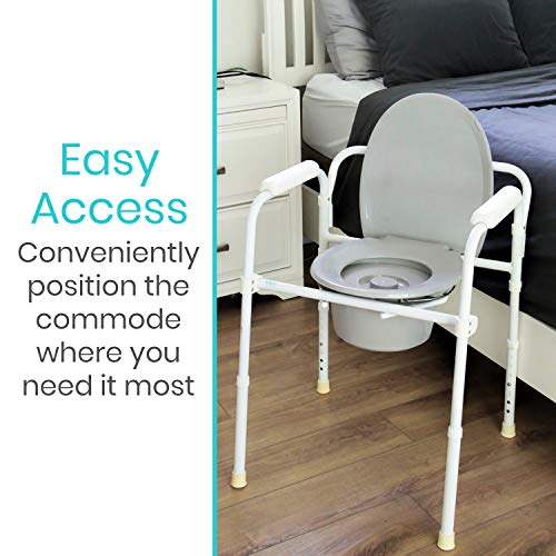 Vive Bedside Commode - Narrow Folding Toilet Seat for Adults Vive Bedside Commode - Narrow Folding Toilet Seat for Adults, Handicap, Elderly - Fits Most Liner - Adjustable Height, Portable, Lightweight, Wide 3 in 1 Medical Toilet Chair Stool with Lid.