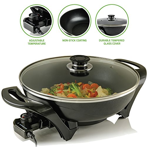 Ovente Electric Skillet 13 Inch with Non Stick Aluminum Coating Body and Adjustable Temperature Controller, Frying Pan with Tempered Glass Cover and Cool-Touch Handles, Black (SK3113B)