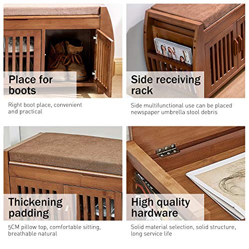 Bamboo Shoe rack and Shoe Bench and Shoe Cabinet Storage Benches Bamboo Shoe rack &amp; Shoe Bench &amp; Shoe Cabinet Storage Benches, Entryway Storage Organizer, Hallway Bathroom Living Room Corridor and Garden，Detachable Cushion with Hidden storage compartment.