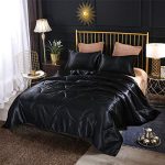 A Nice Night Satin Silky Soft Quilt Sexy Luxury Super Soft Microfiber Bedding Comforter Set Full/Queen, Light Weighted (Black, Queen(88-by-88-inches))